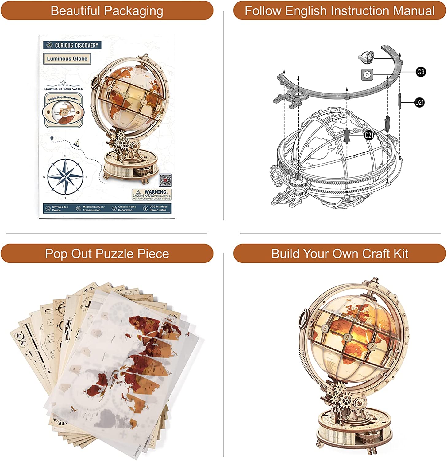 Rokr Luminous Globe 3D Wooden