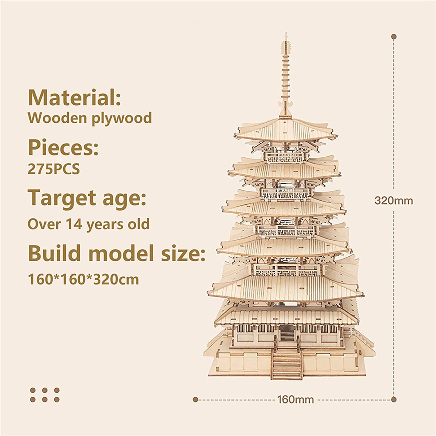 Robotime Five-storied Pagoda 3D Wooden Puzzle Toys