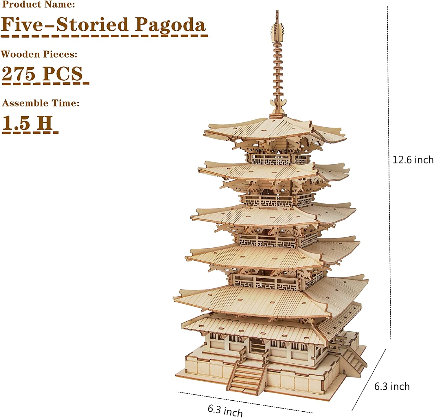 Robotime Five-storied Pagoda 3D Wooden Puzzle Toys